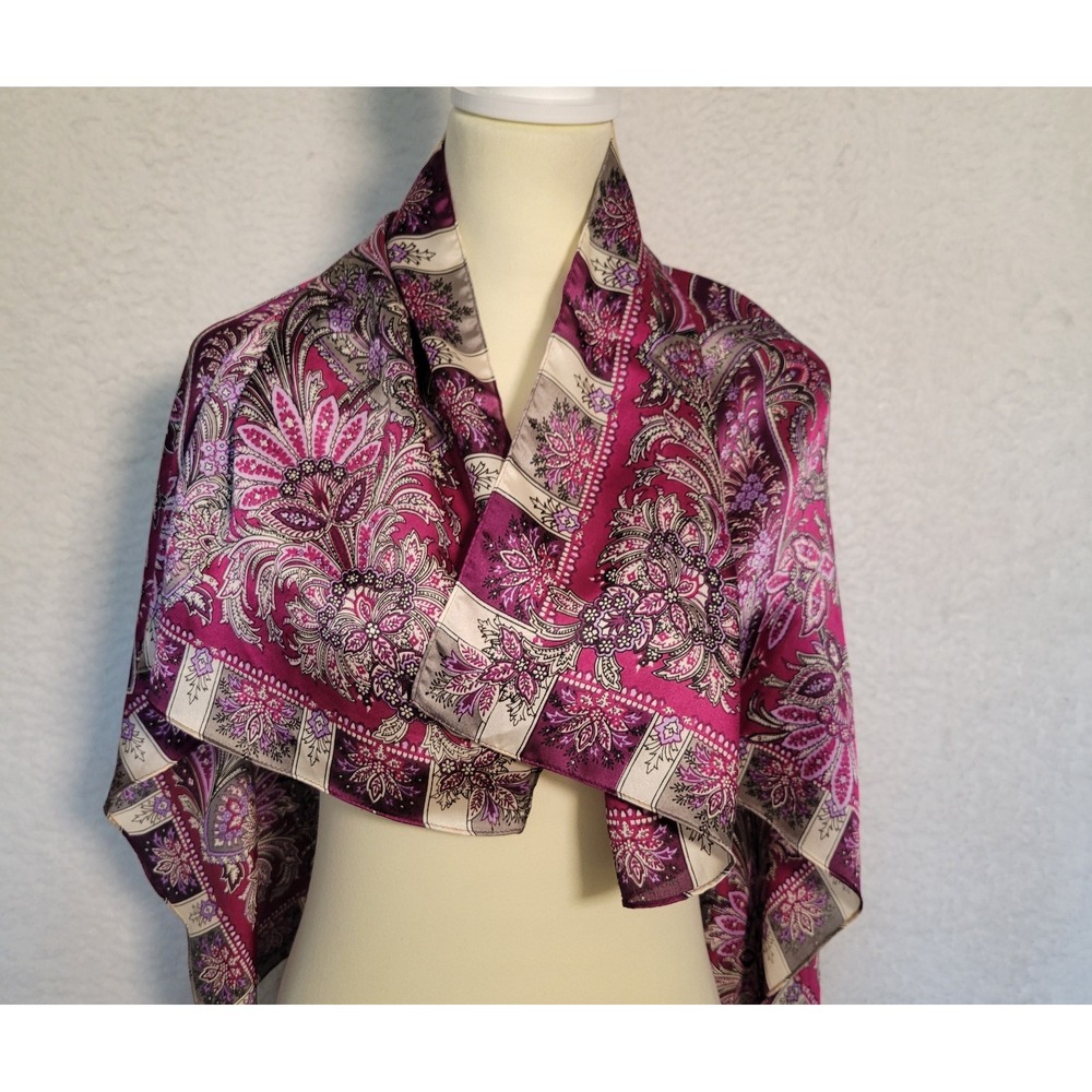 Apt 9‎ Women's Scarf Floral Polyester 36/36" Square Wrap Purple Maroon 0831 - Picture 2 of 4